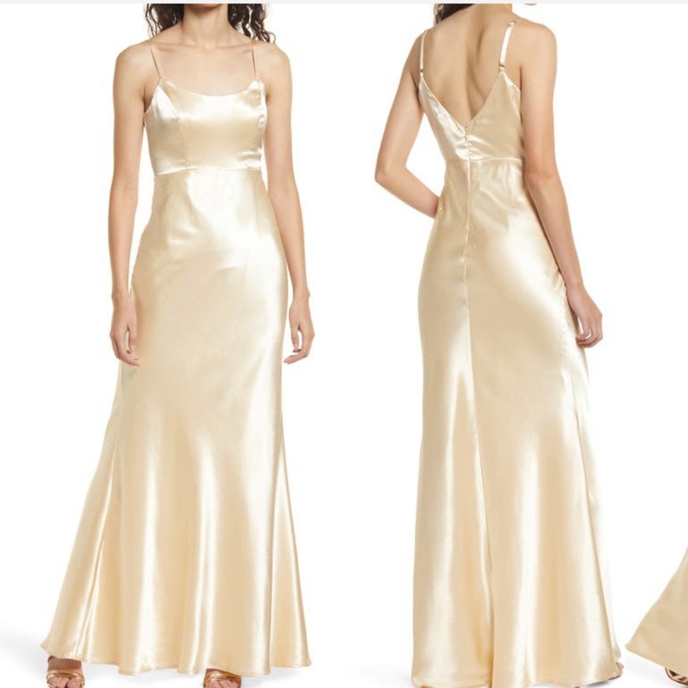 Lulus Make You Shine Champagne Satin Mermaid Maxi Dress